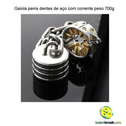 Gaiola penis dentes de aço com corrente peso 700g - Image 4