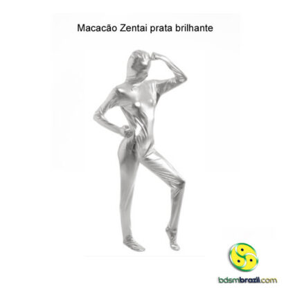 Macacão Zentai prata brilhante