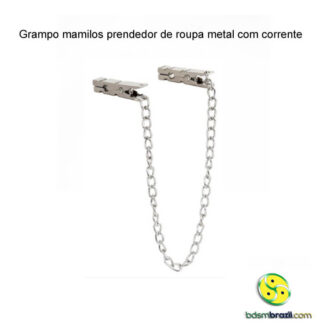 Grampo mamilos prendedor de roupa metal com corrente