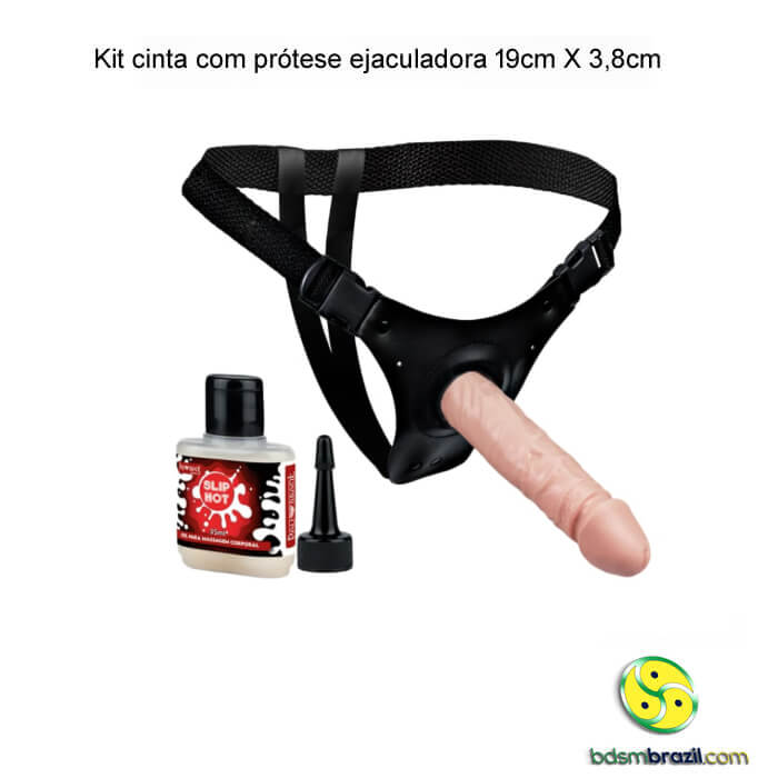 Kit cinta com prótese ejaculadora 19cm X 3,8cm