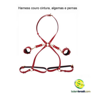 Harness couro cintura, algemas e pernas'