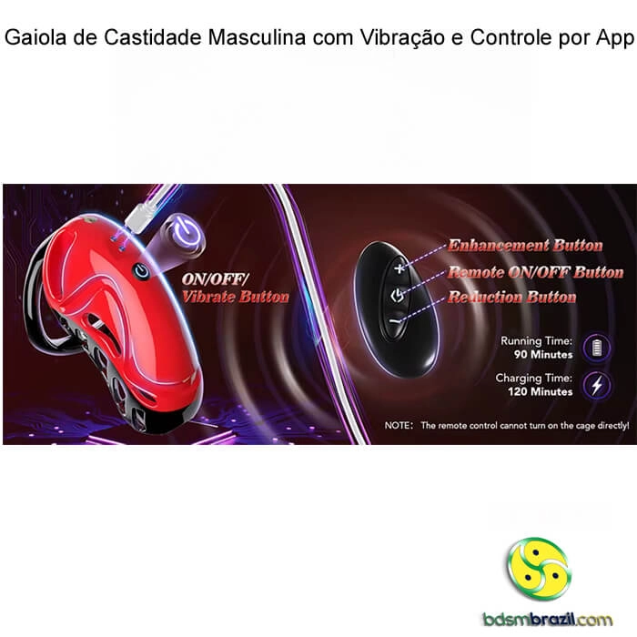 Gaiola de Castidade Masculina com Vibração e Controle por App - Imagem 12